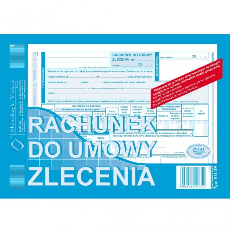 Rachunek do umowy zlecenia A5 511-3R