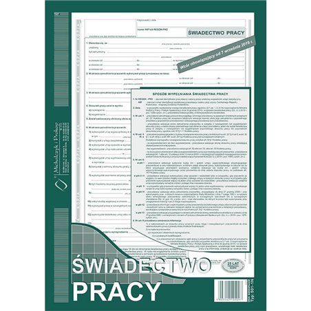 Świadectwo pracy A4 (typ 501-1)