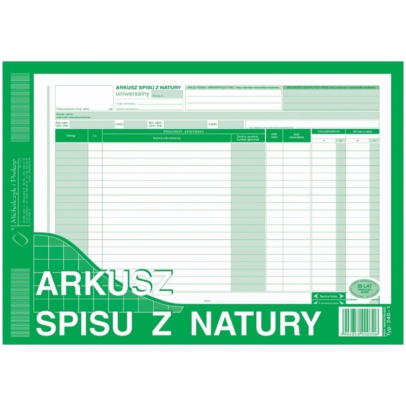 Arkusz spisu z natury a-4 (typ 340-1)